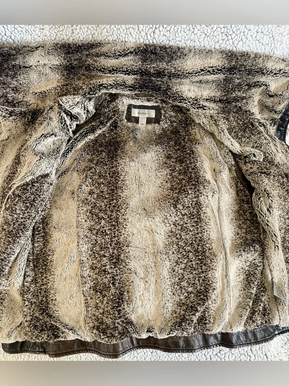 dressbarn Dark Brown Leather Jacket with Faux Fur Shawl Collar - Picture 3 of 11
